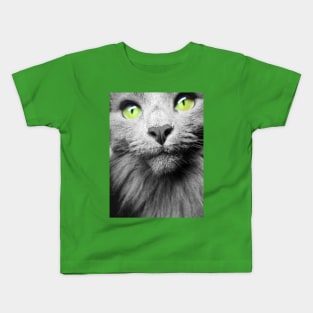 Amazing picture of gray cat with green eyes Kids T-Shirt